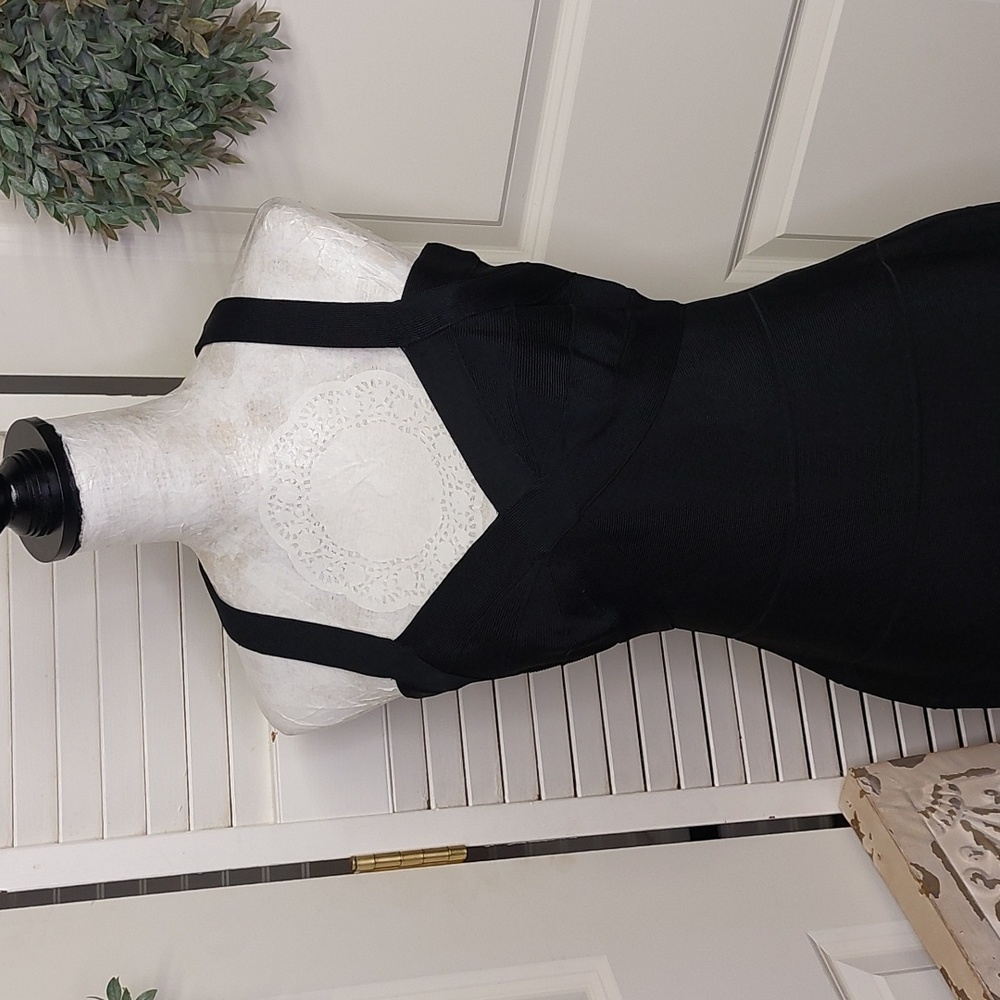 Alex & Eve Black Bodycon Bandage Dress Size 10 - Picture 2 of 10
